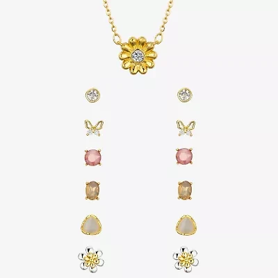 Sparkle Allure A Week Of Sparkle Womens Cubic Zirconia 14K Gold Over Brass Butterfly Flower 7-pc. Jewelry Set