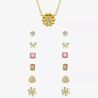 Sparkle Allure A Week Of Sparkle Womens Cubic Zirconia 14K Gold Over Brass Butterfly Flower 7-pc. Jewelry Set