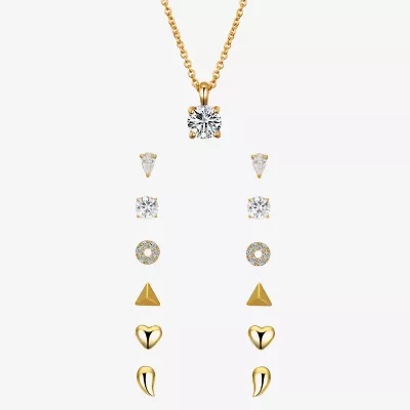 Sparkle Allure A Week Of Sparkle Womens Cubic Zirconia 14K Gold Over Brass Heart Round Triangle 7-pc. Jewelry Set