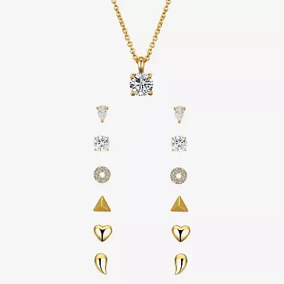 Sparkle Allure A Week Of Sparkle Womens Cubic Zirconia 14K Gold Over Brass Heart Round Triangle 7-pc. Jewelry Set