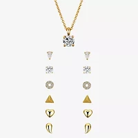 Sparkle Allure A Week Of Sparkle Womens Cubic Zirconia 14K Gold Over Brass Heart Round Triangle 7-pc. Jewelry Set
