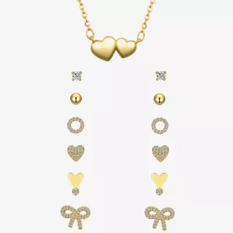 Sparkle Allure A Week Of Sparkle Womens Cubic Zirconia 14K Gold Over Brass Bow Heart 7-pc. Jewelry Set