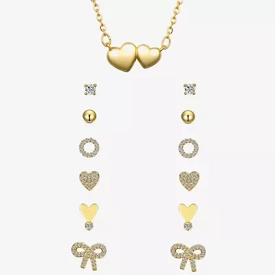 Sparkle Allure A Week Of Sparkle Womens Cubic Zirconia 14K Gold Over Brass Bow Heart 7-pc. Jewelry Set