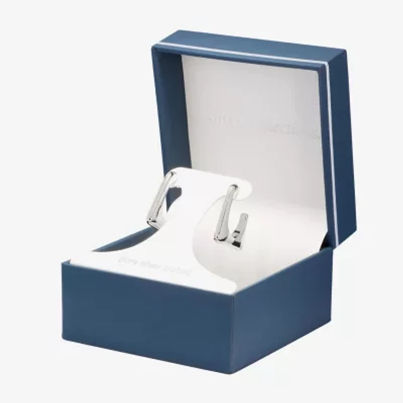 Silver Reflections Womens 23.3mm Rectangular Hoop Earrings