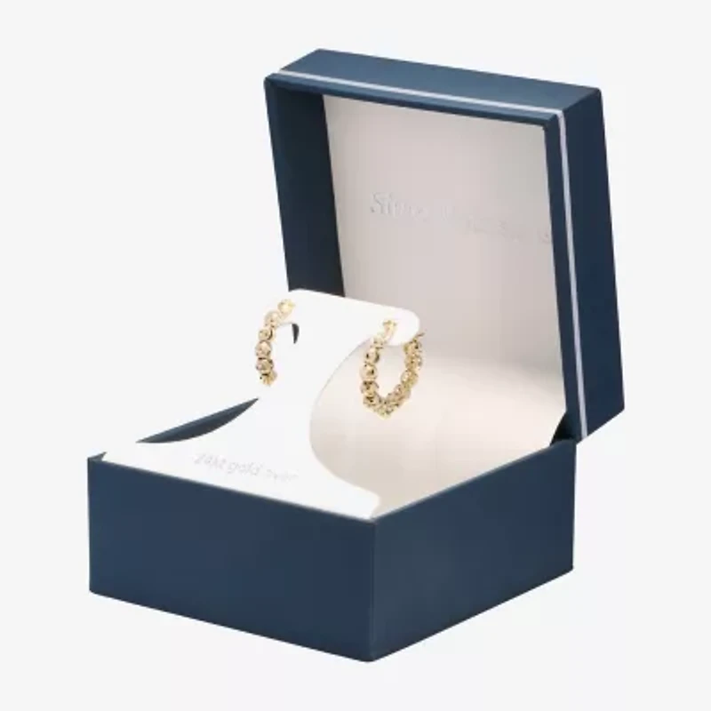 Silver Reflections Beaded Womens 24K Gold Over Brass 19.3mm Hoop Earrings