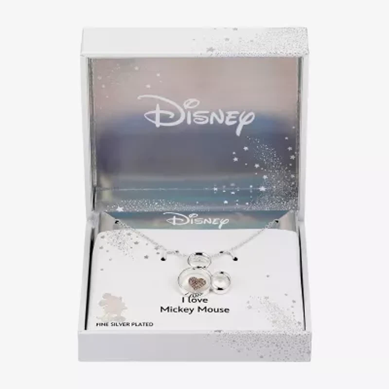 Disney Classics Womens Cubic Zirconia 14k Rose Gold Over Brass Pure Silver Over Brass Heart 16 Inch Pendant Necklace