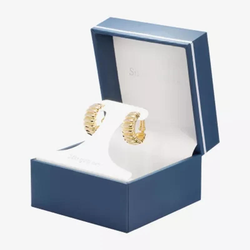 Silver Reflections Ribbed Womens 24K Gold Over Brass 20mm Hoop Earrings