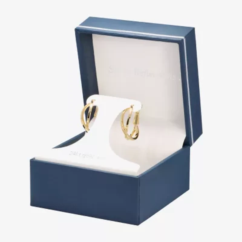 Silver Reflections Twisted Womens 24K Gold Over Brass 20mm Hoop Earrings