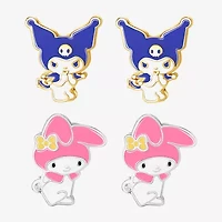 Womens 18K Gold Over Brass Hello Kitty Kuromi My Melody 2 Pair Earring Set