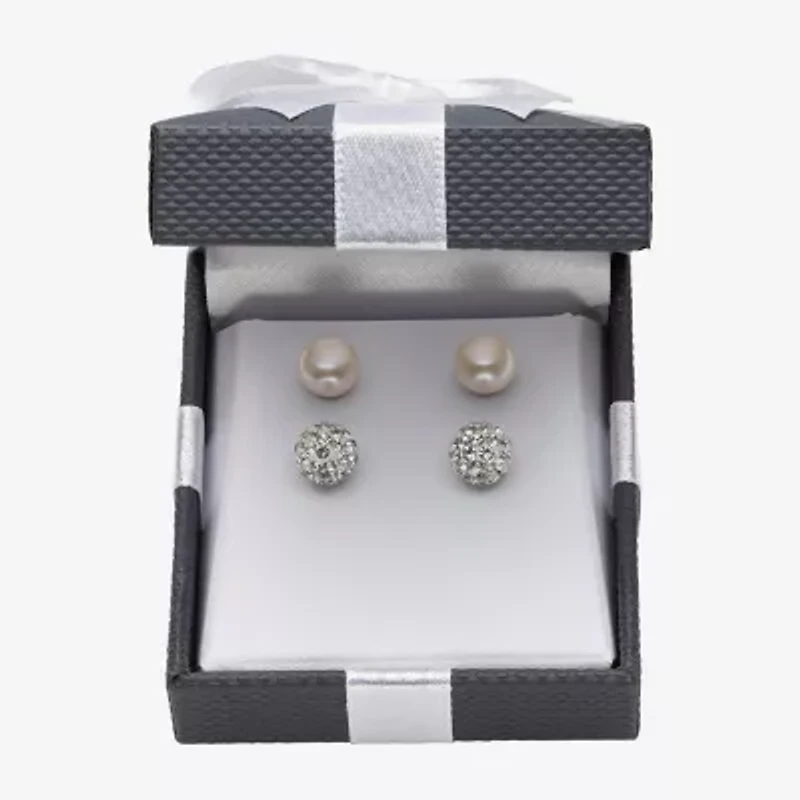 Womens Genuine White Cultured Freshwater Pearl Sterling Silver Earring Set