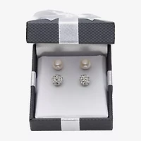 Womens Genuine White Cultured Freshwater Pearl Sterling Silver Earring Set