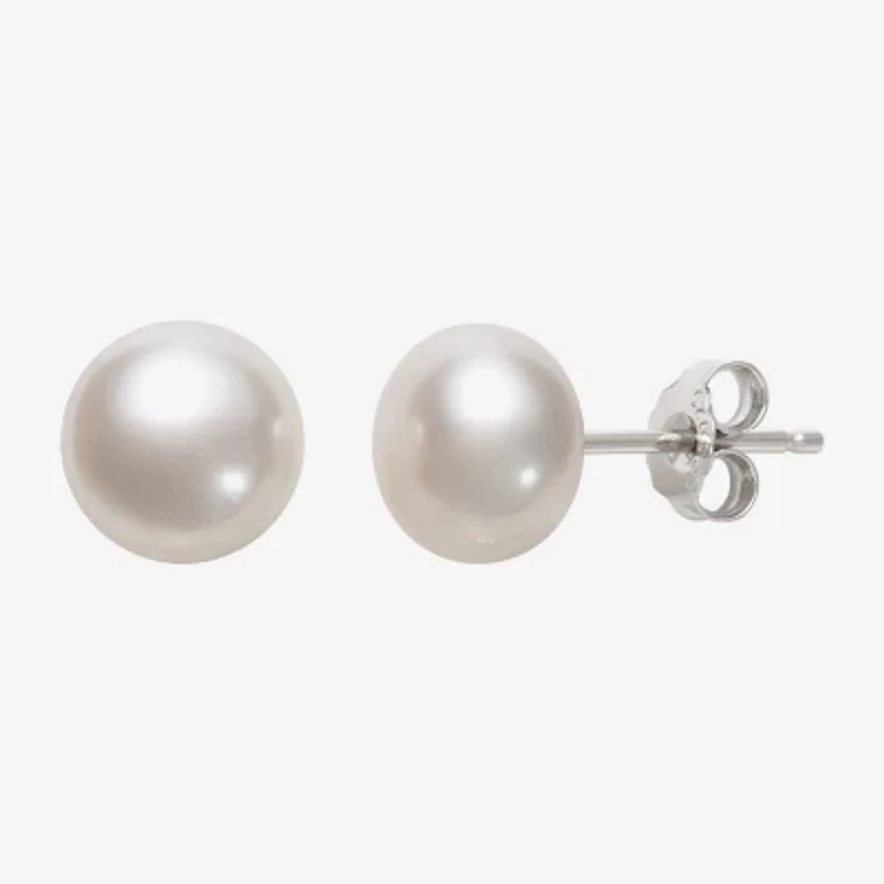 Womens Genuine White Cultured Freshwater Pearl Sterling Silver Earring Set