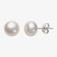 Womens Genuine White Cultured Freshwater Pearl Sterling Silver Earring Set