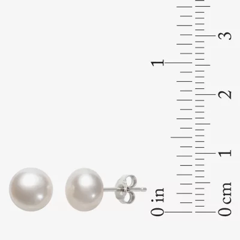 Womens Genuine White Cultured Freshwater Pearl Sterling Silver Earring Set