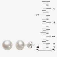 Womens Genuine White Cultured Freshwater Pearl Sterling Silver Earring Set