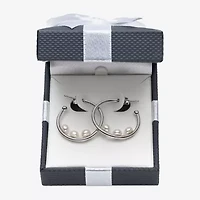 Womens Genuine White Cultured Freshwater Pearl Sterling Silver 26mm Hoop Earrings