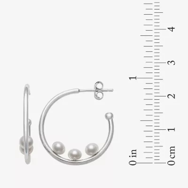 Womens Genuine White Cultured Freshwater Pearl Sterling Silver 26mm Hoop Earrings