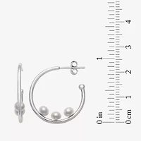 Womens Genuine White Cultured Freshwater Pearl Sterling Silver 26mm Hoop Earrings