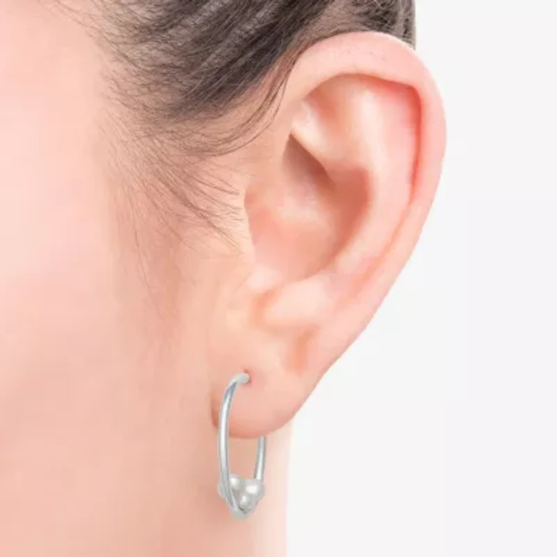 Womens Genuine White Cultured Freshwater Pearl Sterling Silver 26mm Hoop Earrings