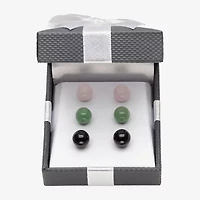 Genuine Pink Quartz, Green Jade & Black Onyx  Sterling Silver Earring Set