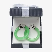 Womens Genuine Green Jade Sterling Silver 32mm Hoop Earrings