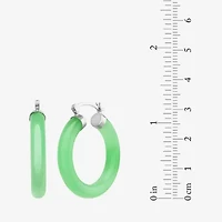 Womens Genuine Green Jade Sterling Silver 32mm Hoop Earrings