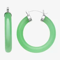 Womens Genuine Green Jade Sterling Silver 32mm Hoop Earrings