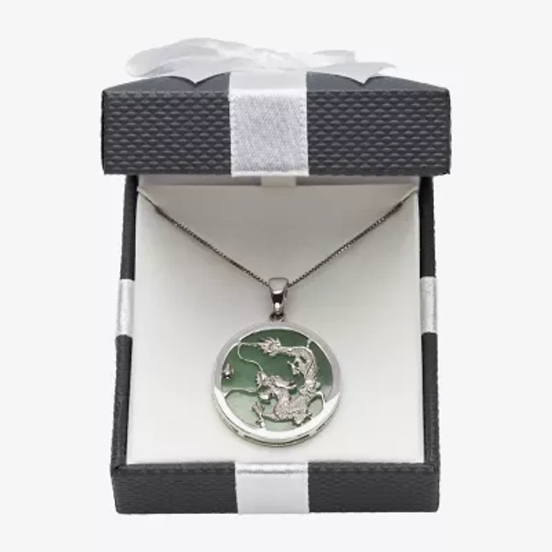 Dragon Womens Genuine Green Jade Sterling Silver 18 Inch Pendant Necklace