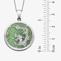 Dragon Womens Genuine Green Jade Sterling Silver 18 Inch Pendant Necklace