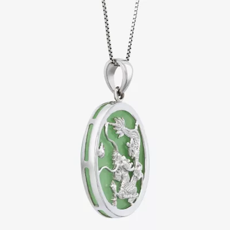 Dragon Womens Genuine Green Jade Sterling Silver 18 Inch Pendant Necklace