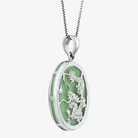 Dragon Womens Genuine Green Jade Sterling Silver 18 Inch Pendant Necklace