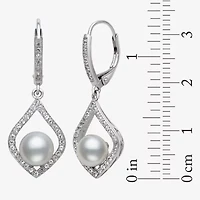 Womens White Cultured Freshwater Pearl Sterling Silver Diamond Pear Drop Earrings