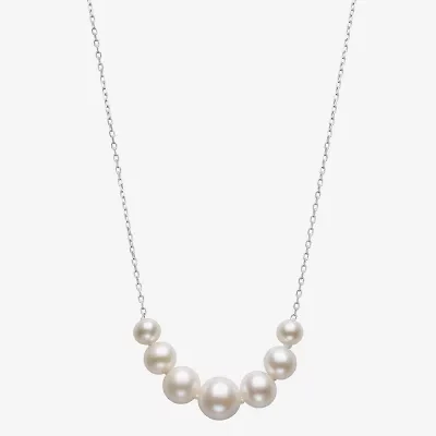 Womens White Cultured Freshwater Pearl Sterling Silver Inch Pendant Necklace