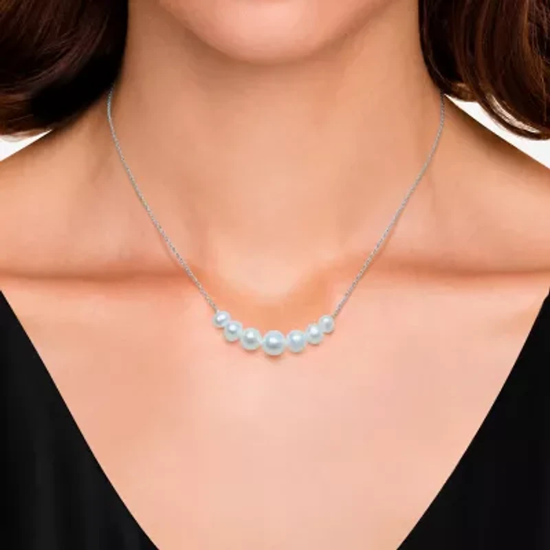 Womens White Cultured Freshwater Pearl Sterling Silver Inch Pendant Necklace