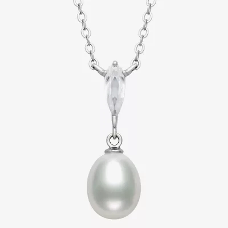 Womens White Cultured Freshwater Pearl Sterling Silver 16 Inch Pendant Necklace