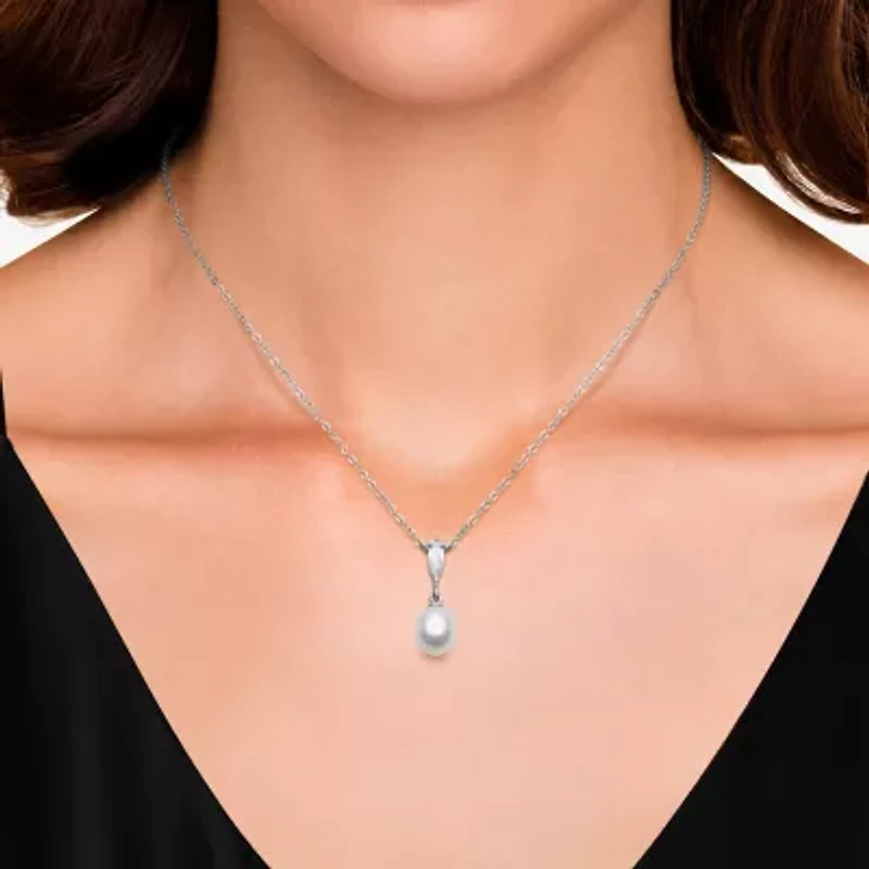 Womens White Cultured Freshwater Pearl Sterling Silver 16 Inch Pendant Necklace