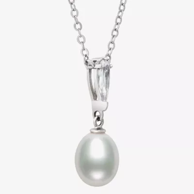 Womens White Cultured Freshwater Pearl Sterling Silver 16 Inch Pendant Necklace