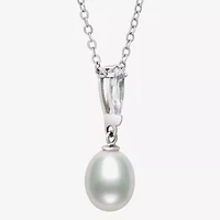 Womens White Cultured Freshwater Pearl Sterling Silver 16 Inch Pendant Necklace