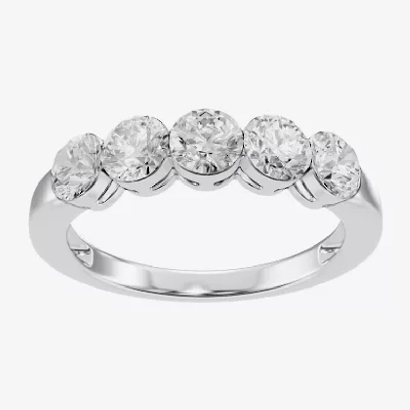 Floating Diamonds (F / Vs2) Womens 3.5MM 1 CT. T.W. Lab Grown White Diamond 14K Gold 5-Stone Anniversary Band