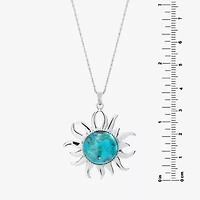 Enhanced Turquoise Filigree Sterling Silver Sun Pendant Necklace