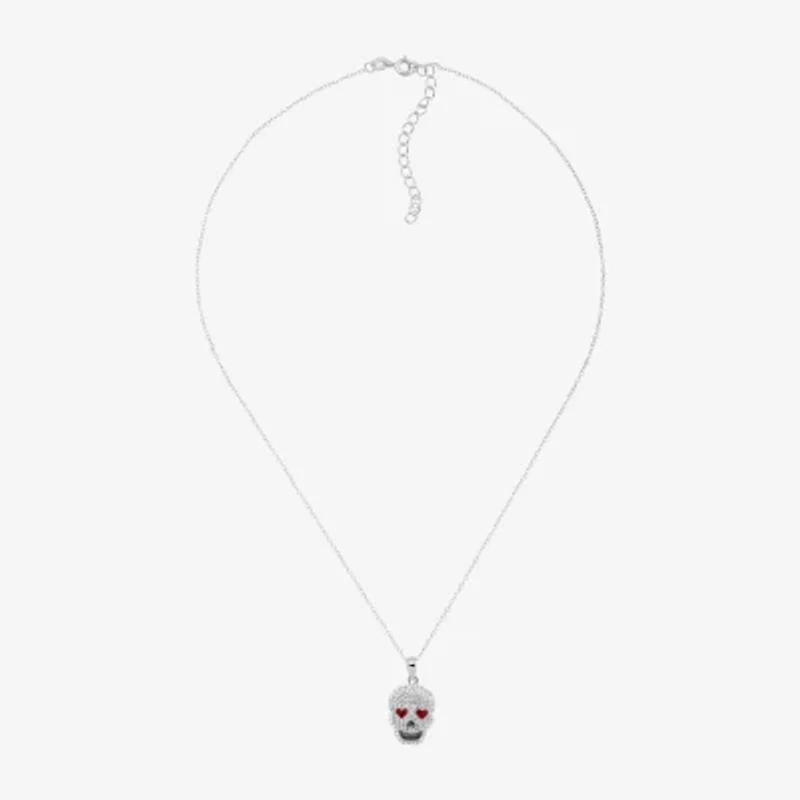 Limited Quantities! Womens Multi Color Crystal Sterling Silver Skull 18 Inch Pendant Necklace