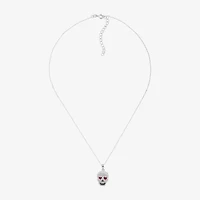 Limited Quantities! Womens Multi Color Crystal Sterling Silver Skull 18 Inch Pendant Necklace