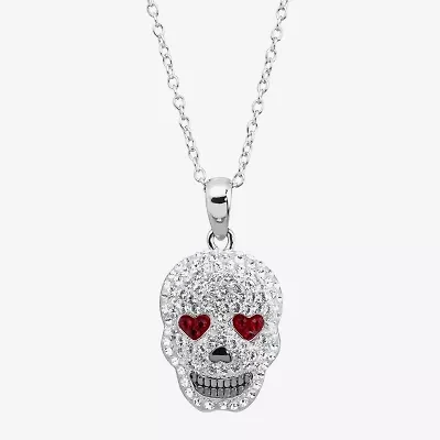 Limited Quantities! Womens Multi Color Crystal Sterling Silver Skull 18 Inch Pendant Necklace