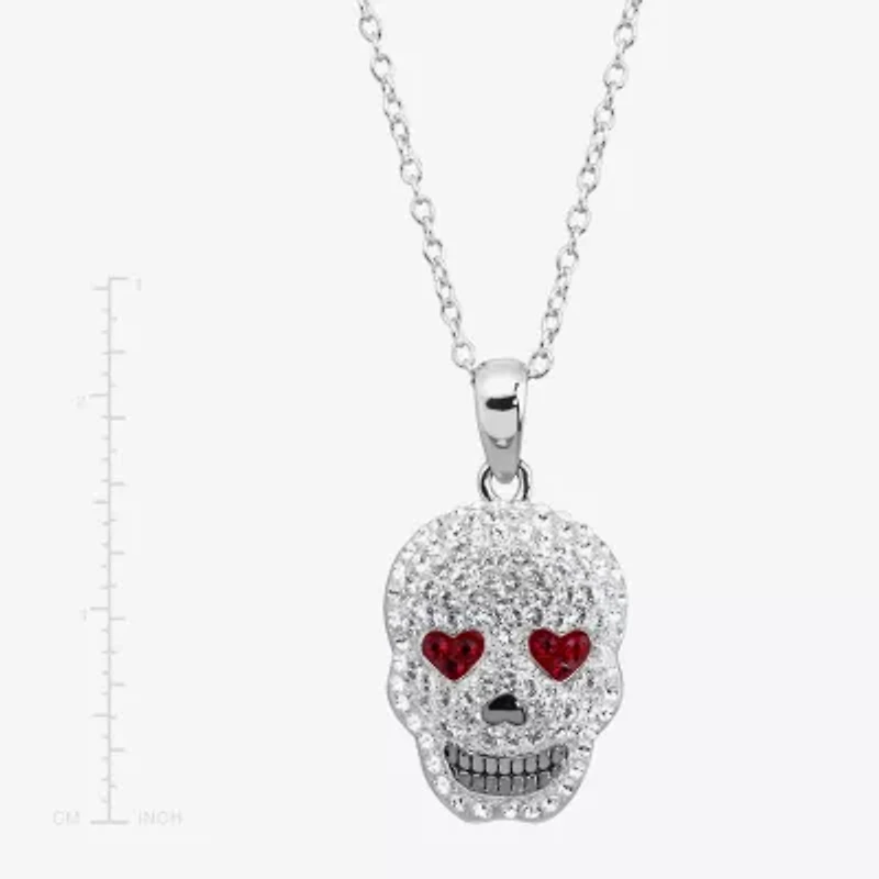 Limited Quantities! Womens Multi Color Crystal Sterling Silver Skull 18 Inch Pendant Necklace