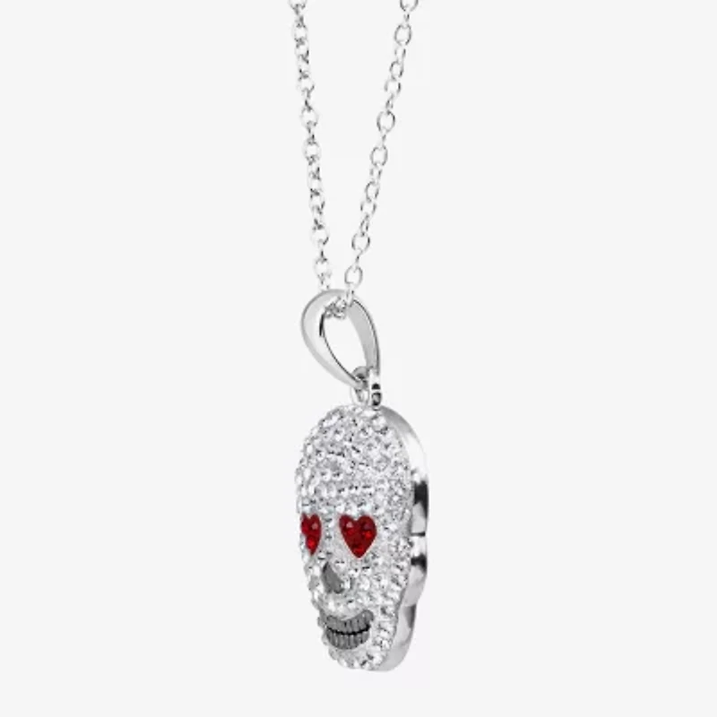 Limited Quantities! Womens Multi Color Crystal Sterling Silver Skull 18 Inch Pendant Necklace
