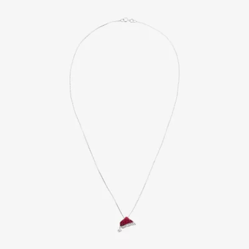 Limited Quantities! Christmas Santa Hat Womens Red Crystal Sterling Silver 18 Inch Pendant Necklace