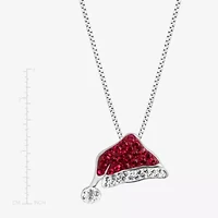 Limited Quantities! Christmas Santa Hat Womens Red Crystal Sterling Silver 18 Inch Pendant Necklace