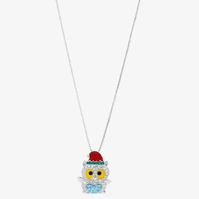 Limited Quantities! Christmas Owl Womens Multi Color Crystal Sterling Silver 18 Inch Pendant Necklace
