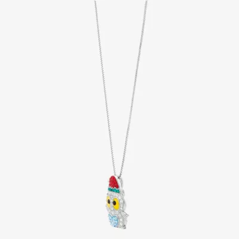 Limited Quantities! Christmas Owl Womens Multi Color Crystal Sterling Silver 18 Inch Pendant Necklace