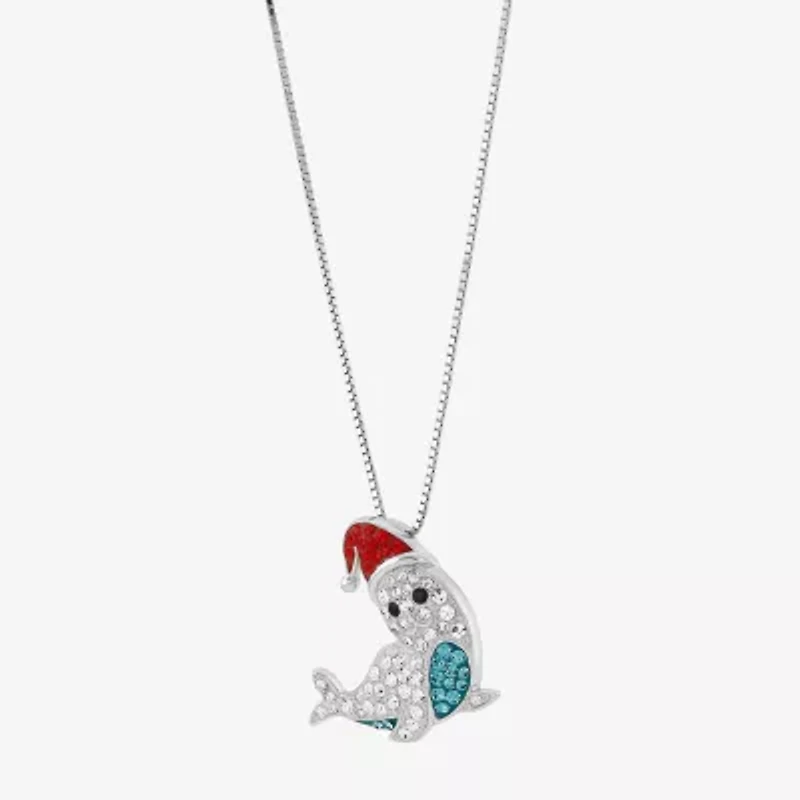 Limited Quantities! Christmas Seal Womens Multi Color Crystal Sterling Silver 18 Inch Pendant Necklace
